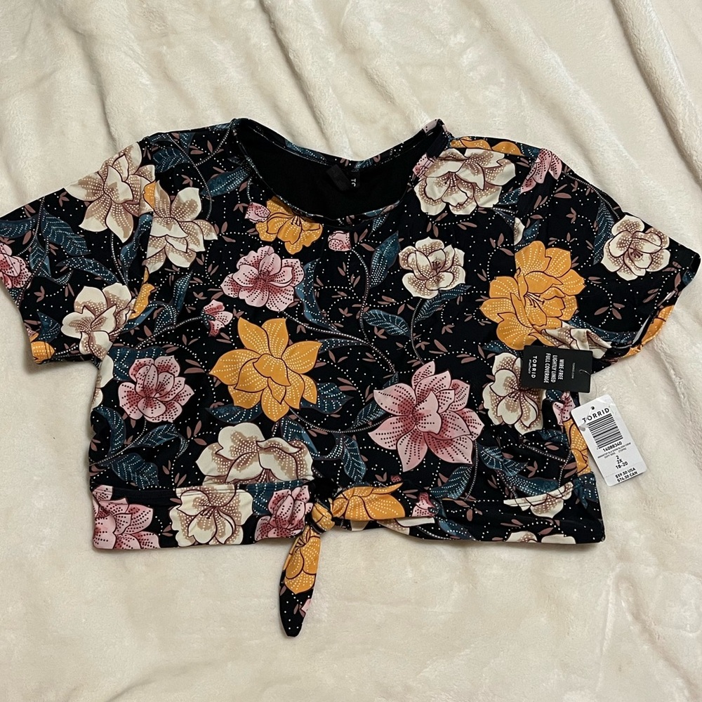 High neck cap sleeve floral print Torrid bikini/swim top size 2X